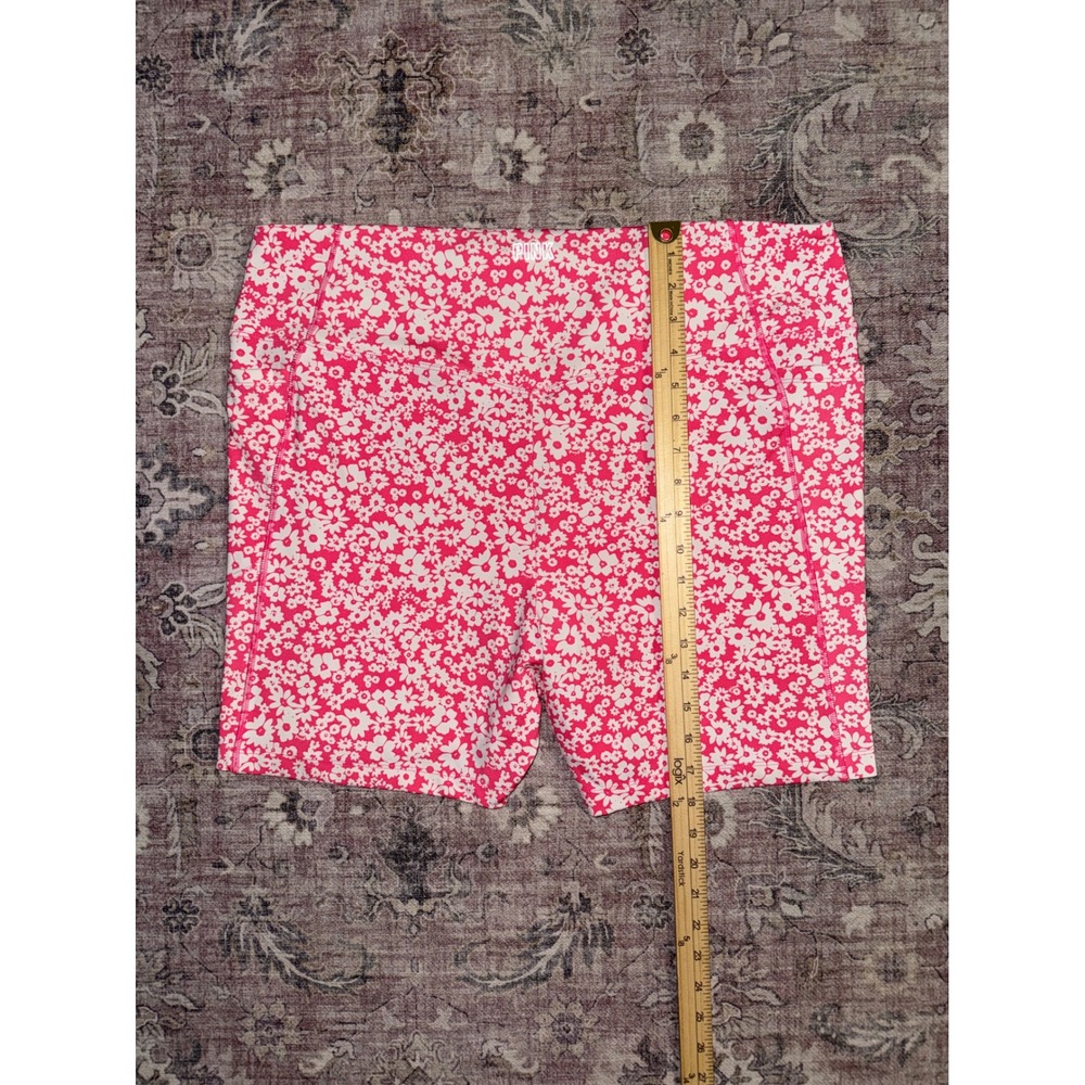 PINK Victoria's Secret Active High Rise White Pink Daisy Bike Shorts Pockets XXL - Picture 3 of 7